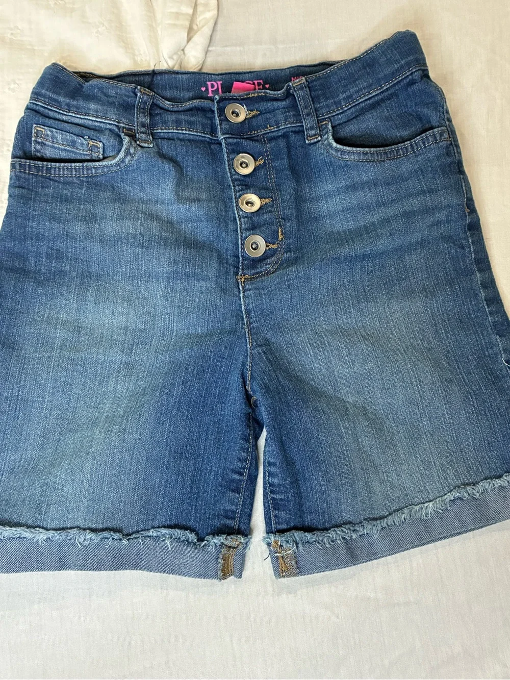 Girls White Tie Front Shirt & Denim Shorts